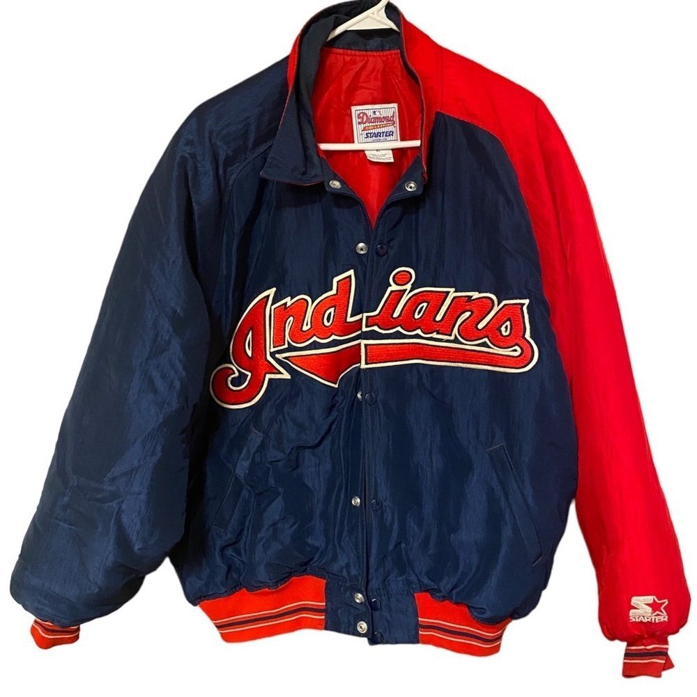 CLEVELAND INDIANS VINTAGE 90s MLB BASEBALL STARTER WARM UP JACKET ADULT X-LARGE
